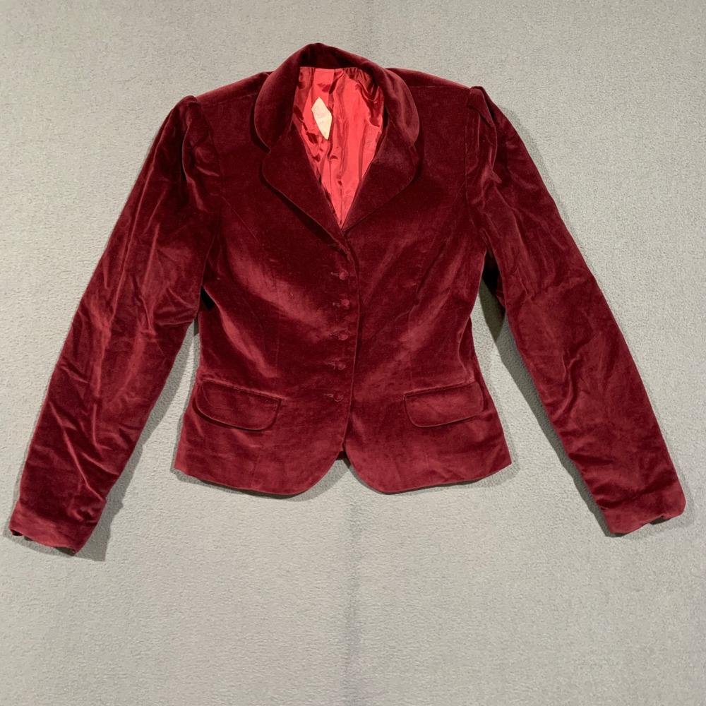 MG Velvet Blazer Women Size 11 Burgundy Red Vintage 70s ILGWU Made in USA Jacket